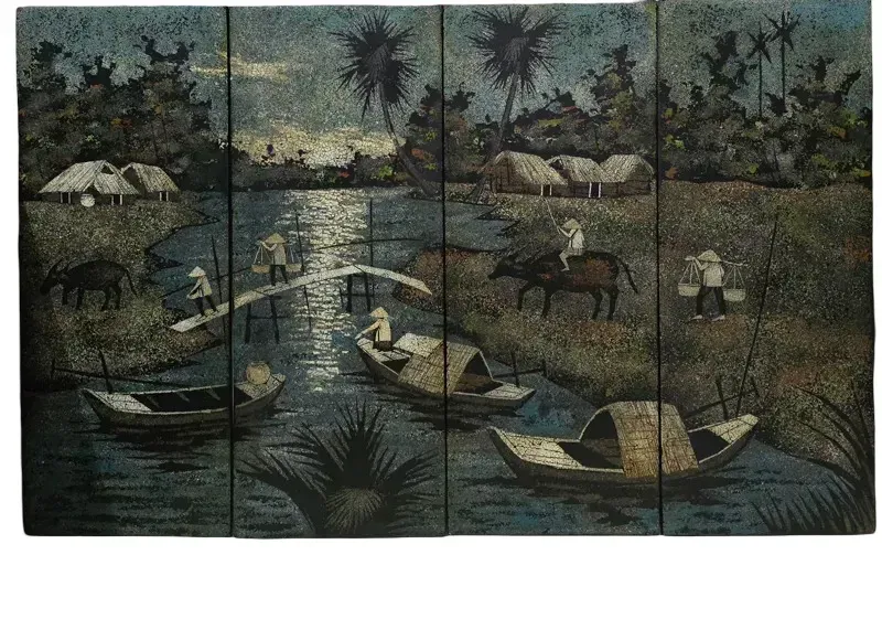 Tranh sơn mài phong cảnh đồng quê